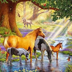 Jigsaw puzzle: Horses in the river