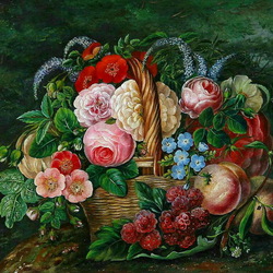 Jigsaw puzzle: Basket with flowers and berries