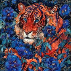 Jigsaw puzzle: Tiger in blue colors