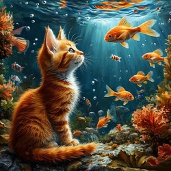 Jigsaw puzzle: Kitten with goldfish