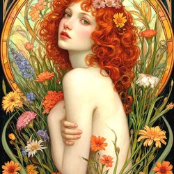 Jigsaw puzzle: Red -haired in flowers
