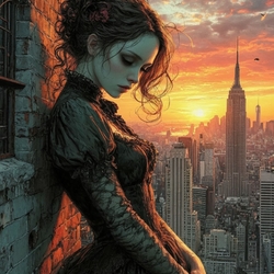 Jigsaw puzzle: Sunset at the brick wall