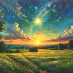 Jigsaw puzzle: Fantastic landscape with a bright star