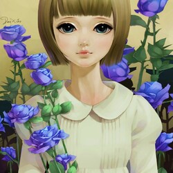 Jigsaw puzzle: Girl and blue roses