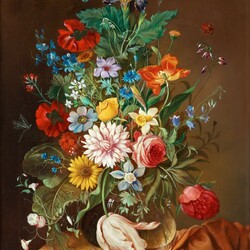 Jigsaw puzzle: Colorful bouquet in a glass vase