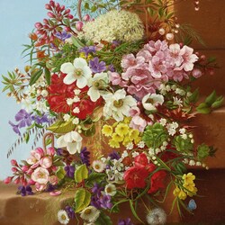 Jigsaw puzzle: Still life with flowers on a stone ledge