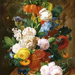 Jigsaw puzzle: Roses and tulips in a terracotta vase