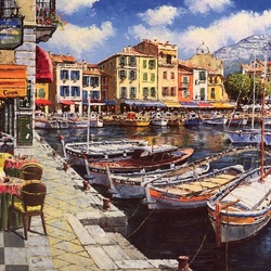 Jigsaw puzzle: Cafe in the city of Cassis, France