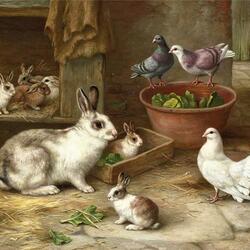 Jigsaw puzzle: Rabbits and pigeons