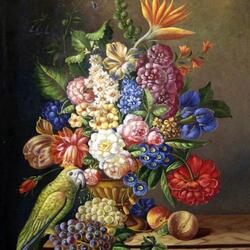 Jigsaw puzzle: Copying the Dutch. Floral still life with parrot