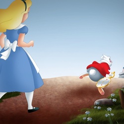 Jigsaw puzzle: Alice chasing a rabbit