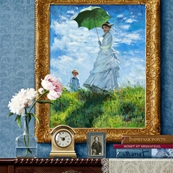 Jigsaw puzzle: Paintings in pictures / Camille Monet and son Jean on the hill