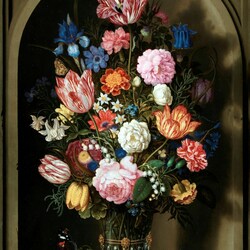 Jigsaw puzzle: Bouquet of flowers in a stone niche