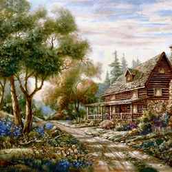 Jigsaw puzzle: Wooden house by the road