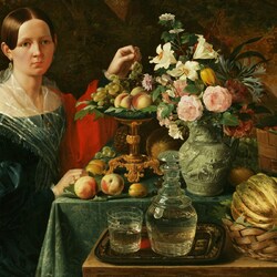Jigsaw puzzle: Portrait of an unknown woman with flowers and fruits