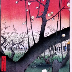 Jigsaw puzzle: 100 known species of Edo. Sheet number 30. Plum orchard in Kameido