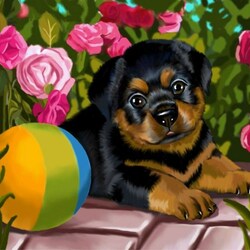 Jigsaw puzzle: Puppy in flowers
