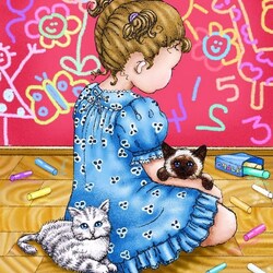 Jigsaw puzzle: Girl and cats