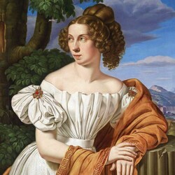 Jigsaw puzzle: Portrait of a lady on a landscape background