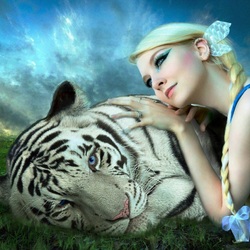 Jigsaw puzzle: White tiger and girl