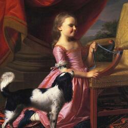 Jigsaw puzzle: Girl with a bird and a dog (portrait of Mary Warner)