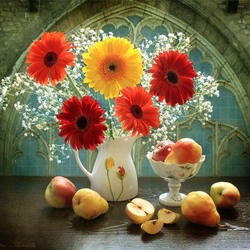 Jigsaw puzzle: With pears and gerberas