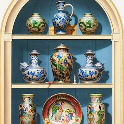 Jigsaw puzzle: Chinese vases in a niche