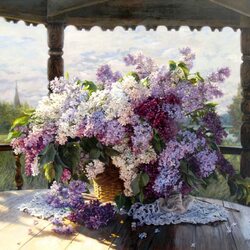 Jigsaw puzzle:  Lilacs in the gazebo lit by the sun