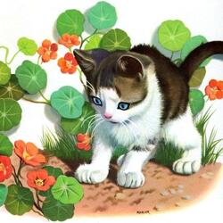 Jigsaw puzzle: Kitten and flowers