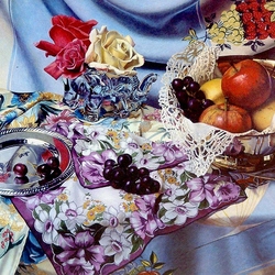 Jigsaw puzzle: Silk, flowers and fruits