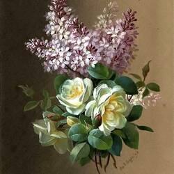Jigsaw puzzle: Bouquet of roses and lilacs