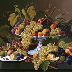 Jigsaw puzzle: Still life with wine and fruit on the table