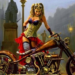 Jigsaw puzzle: Pretty woman and motorcycle