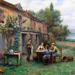 Jigsaw puzzle: Tea drinking in the yard