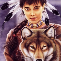 Jigsaw puzzle: Indian girl and wolf