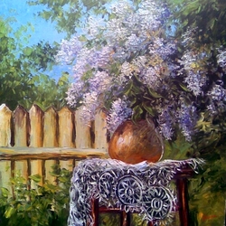 Jigsaw puzzle: White lilac on the table