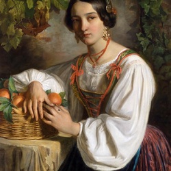 Jigsaw puzzle: Young Italian woman with a basket of fruits