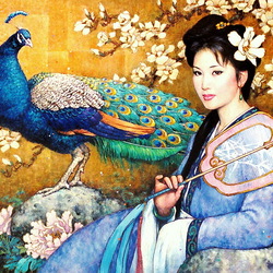 Jigsaw puzzle: Girl and peacock