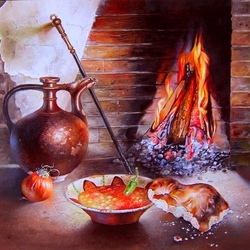 Jigsaw puzzle: Still life by the hearth