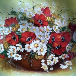 Jigsaw puzzle: Basket with poppies and daisies