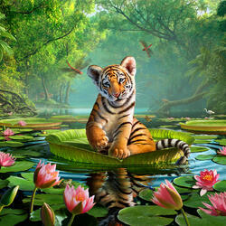 Jigsaw puzzle: Tiger among lilies