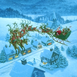 Jigsaw puzzle: Santa over the rooftops