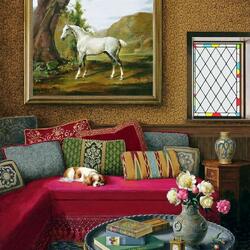 Jigsaw puzzle: Paintings in pictures / Gray stallion