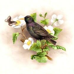 Jigsaw puzzle: Flowers and bird