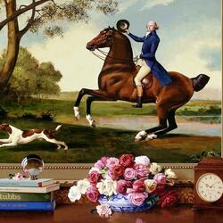Jigsaw puzzle: Portrait of Baron de Robeck riding a chestnut horse