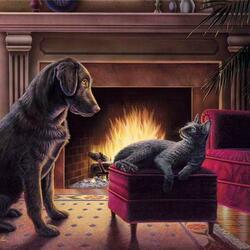 Jigsaw puzzle: Two by the fireplace