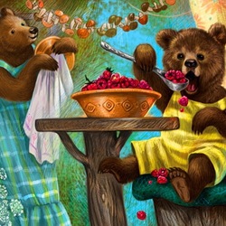Jigsaw puzzle: Teddy bear eats raspberries