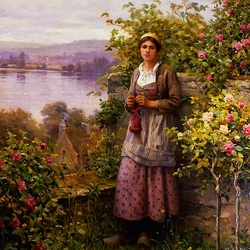 Jigsaw puzzle: Girl by the rose bush