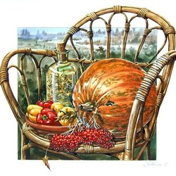 Jigsaw puzzle: Still life on a wicker chair