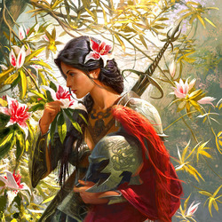 Jigsaw puzzle: Girl with magnolia flower